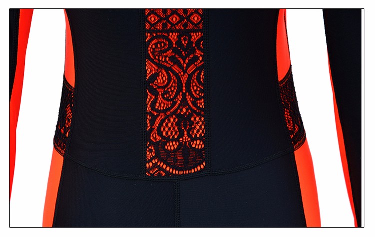 Long Sleeves Lace Embroidery Solid Swimsuit - Image 5