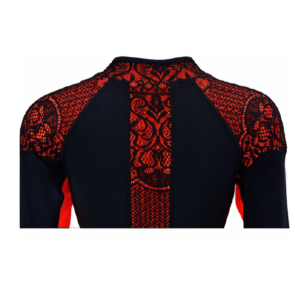 Long Sleeves Lace Embroidery Solid Swimsuit - Image 6
